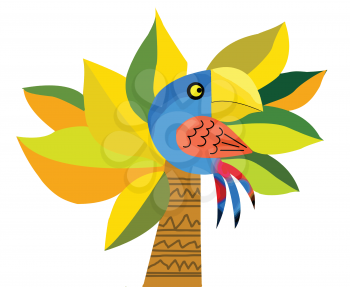 Royalty Free Clipart Image of a Parrot in a Tree