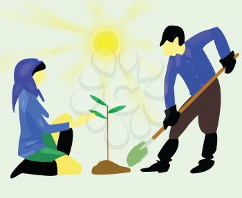 Royalty Free Clipart Image of People Gardening