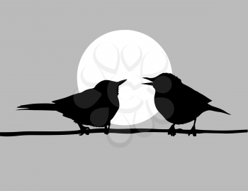 Royalty Free Clipart Image of Two Birds on a Wire