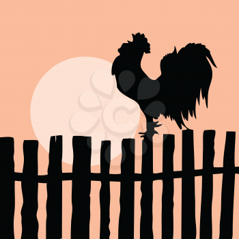 Royalty Free Clipart Image of a Rooster on a Fence