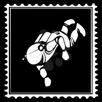 Royalty Free Clipart Image of a Spaceman Postage Stamp