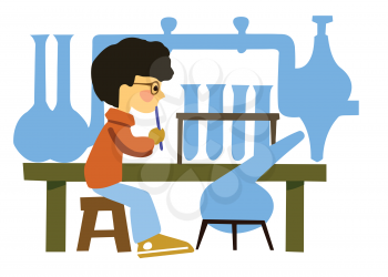 Royalty Free Clipart Image of a Boy in a Laboratory 