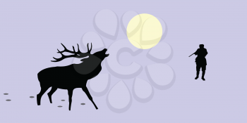 Royalty Free Clipart Image of a Man Hunting a Deer