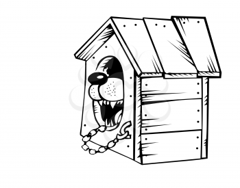 Royalty Free Clipart Image of a Dog in a Kennel