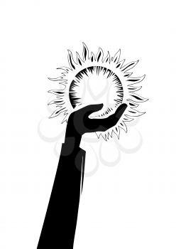 Royalty Free Clipart Image of a Person Holding a Sun