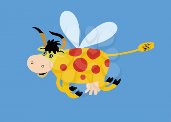 Royalty Free Clipart Image of a Flying Cow