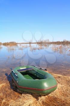 rubber boat on big lake