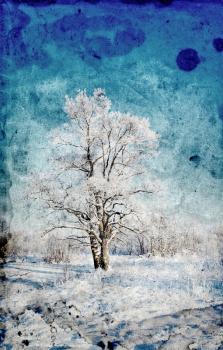 tree in snow ongrunge  background