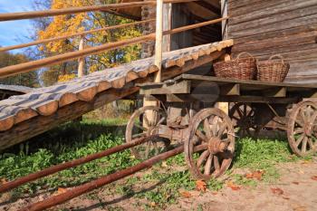 aging cart near barn