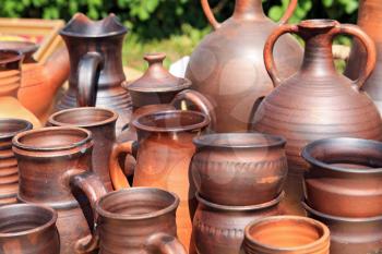 clay pitchers on rural market