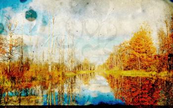 autumn landscape on grunge background