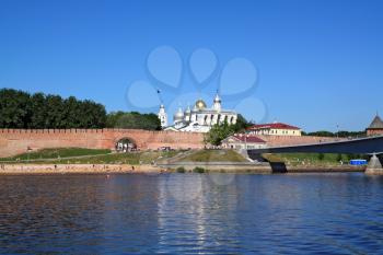 wall ancient kremlin on coast river