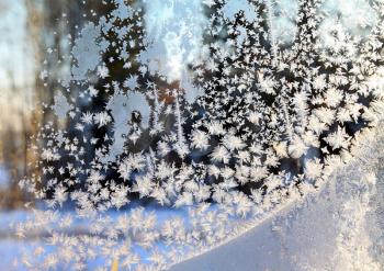 white crystals ice on winter window