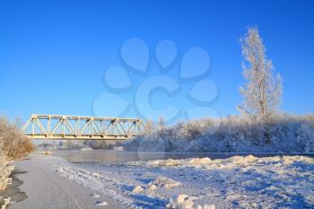 railway bridge on freeze river