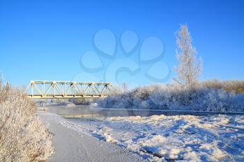 railway bridge on freeze river