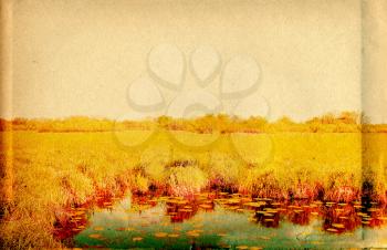 lake on field on grunge background