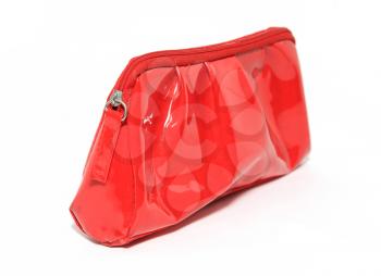 red purse on white background