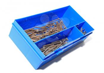 nail in blue plastic box