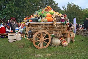 fruits and vegetables in cart on rural market