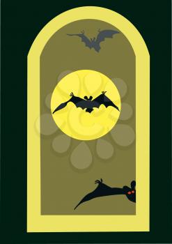 Royalty Free Clipart Image of a Bats Beyond a Window