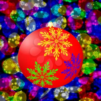 Royalty Free Clipart Image of a Snowflake Ornament on a Colourful Background