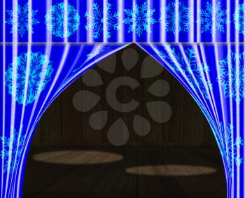Royalty Free Clipart Image of Theatre Curtains With Snowflakes
