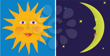 Royalty Free Clipart Image of the Sun and the Moon