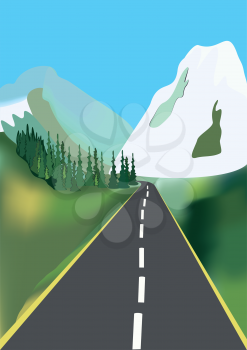 Royalty Free Clipart Image of a Road Through the Mountains
