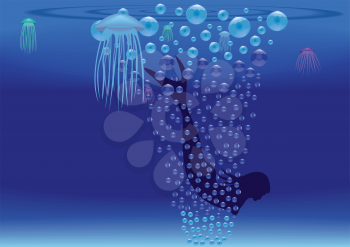 Royalty Free Clipart Image of a Mermaid Under Water