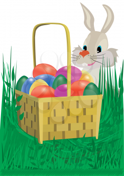 Royalty Free Photo of Easter Eggs and a Bunny