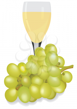 Royalty Free Clipart Image of a Glass of Wine and Grapes