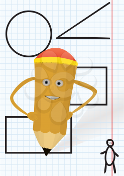 Royalty Free Clipart Image of a Pencil on Math Shapes