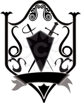 Royalty Free Clipart Image of a Sword and Crest Sign