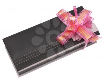 The box is decorated with gift bow on a white background.                    