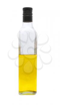 Food oil in a bottle on a white background.                    