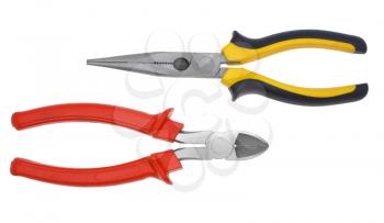 Electric tool flat-nose pliers a white background.                                  
