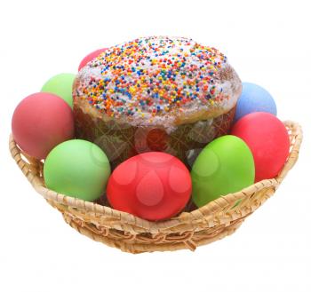 Easter cake, Easter eggs on a white background.
                 