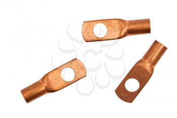 Electric copper contacts on a white background.                   