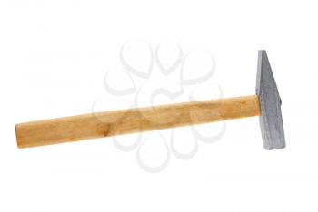 Hammer with the wooden handle on a white background.                   
