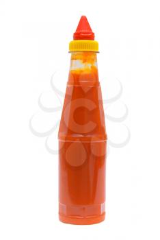 Piquant sauce of chile on a white background.                   