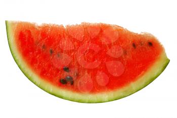 Scarface piece of watermelon on a white background.                    