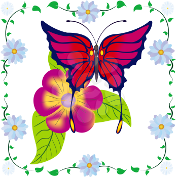 Abstract butterfly against a flower in a flower frame, file EPS.8 illustration.
