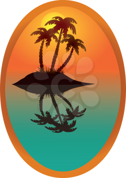 Tropical island in a wooden frame, file EPS.8 illustration.