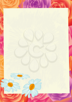 Sheet of paper on a flower background, file EPS.8 illustration.
