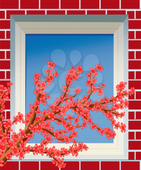  Abstract blooming tree branch against the window, file EPS.8 illustration.