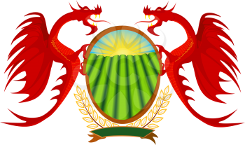 Heraldry, red dragons holding a shield, file EPS.8 illustration.