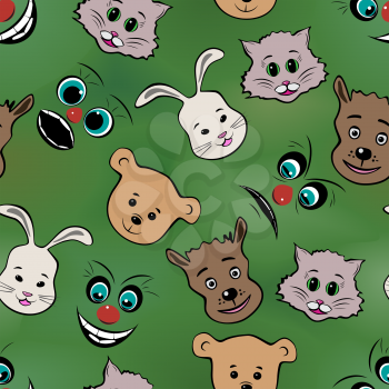 Abstract muzzles of animals and faces pronounced emotions, seamless pattern, EPS8 - vector graphics