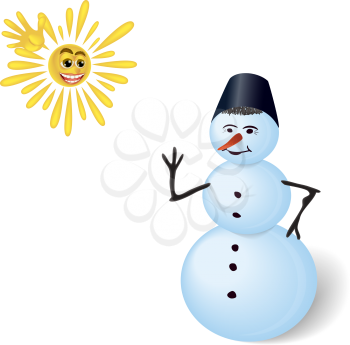 Snowman and sun smiles welcoming gesture, design element for cards, calendars, EPS10 - vector graphics.