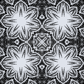 Black and white floral openwork seamless ornament, EPS8 - vector graphics.