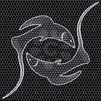 Black and white fish openwork seamless pattern, EPS8 - vector graphics.